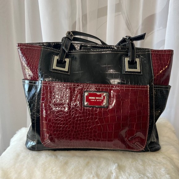 Nine West croc pattern Black and Red Tote Purse - Picture 1 of 9